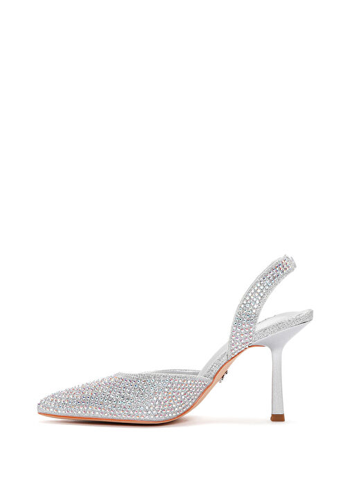 Derimod Derimod Gümüş Kadın Gri Taşlı Arkası Açık İnce Topuklu Ayakkabı 25SFE4914TS | Boyner Gümüş - 5. görsel
