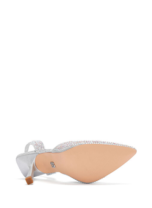 Derimod Derimod Gümüş Kadın Gri Taşlı Arkası Açık İnce Topuklu Ayakkabı 25SFE4914TS | Boyner Gümüş - 6. görsel