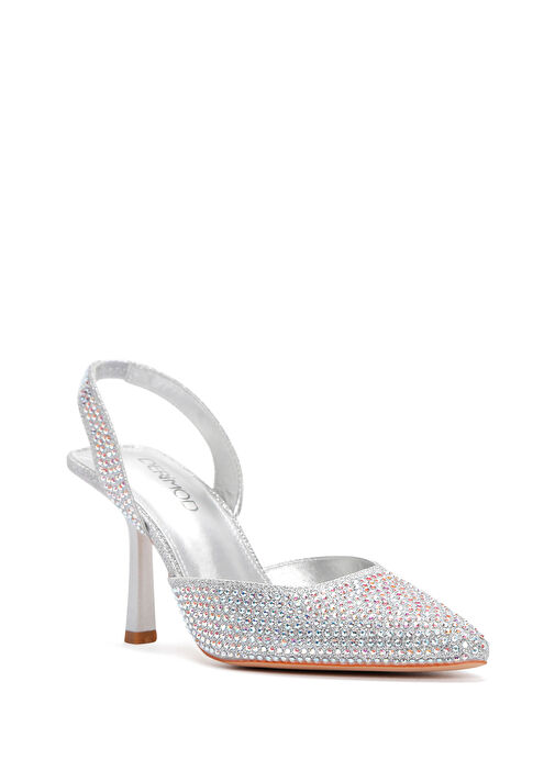Derimod Derimod Gümüş Kadın Gri Taşlı Arkası Açık İnce Topuklu Ayakkabı 25SFE4914TS | Boyner Gümüş - 8. görsel