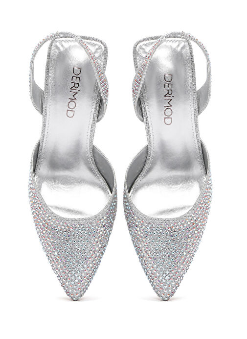 Derimod Derimod Gümüş Kadın Gri Taşlı Arkası Açık İnce Topuklu Ayakkabı 25SFE4914TS | Boyner Gümüş - 9. görsel