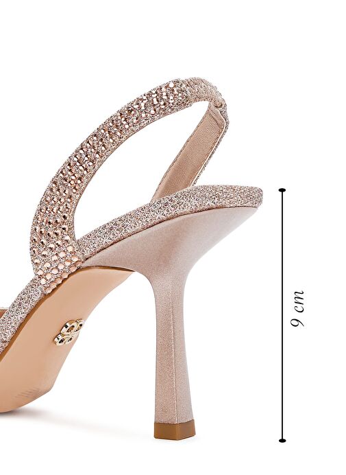 Kadın Altın Taşlı Arkası Açık İnce Topuklu Ayakkabı 25SFE4914TS - Görsel 3