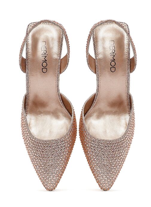 Kadın Altın Taşlı Arkası Açık İnce Topuklu Ayakkabı 25SFE4914TS - Görsel 7