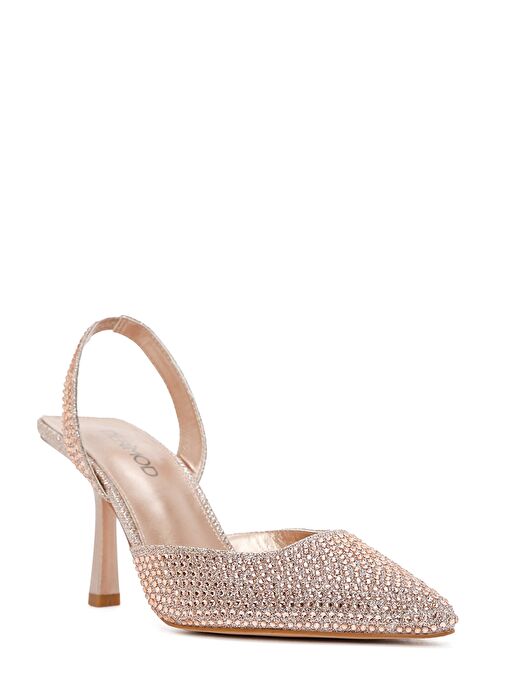 Kadın Altın Taşlı Arkası Açık İnce Topuklu Ayakkabı 25SFE4914TS - Görsel 8