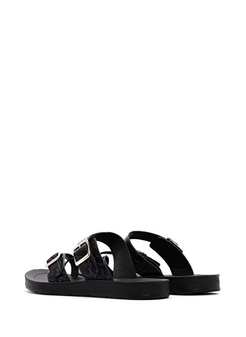 Kadın Siyah Çift Tokalı Desenli Terlik 25SFE460140 - Görsel 6