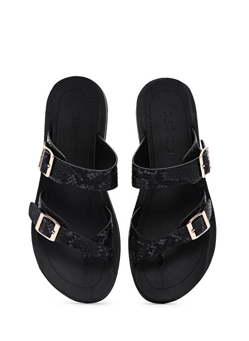 Kadın Siyah Çift Tokalı Desenli Terlik 25SFE460140 - Görsel 7