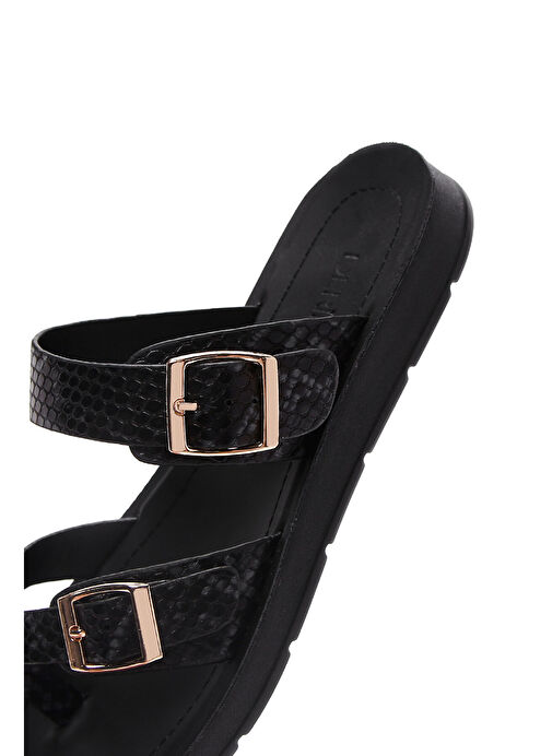 Kadın Siyah Çift Tokalı Desenli Terlik 25SFE460140 - Görsel 8