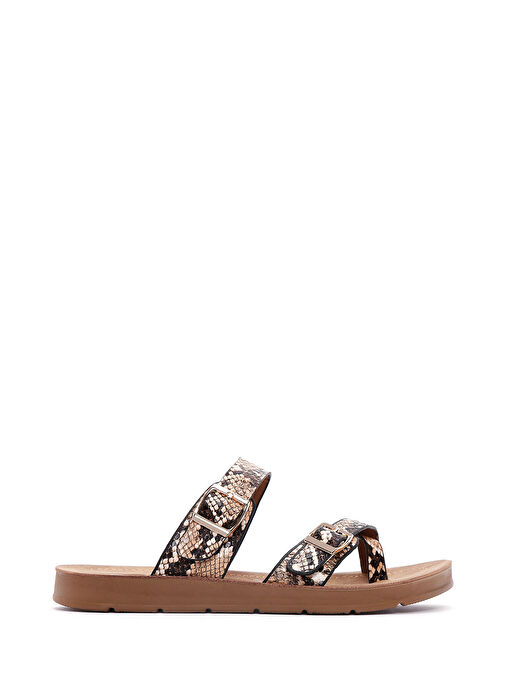 Kadın Kahverengi Çift Tokalı Desenli Terlik 25SFE460140 - Görsel 2
