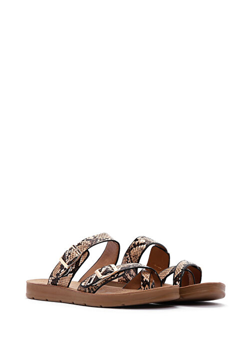 Kadın Kahverengi Çift Tokalı Desenli Terlik 25SFE460140 - Görsel 4