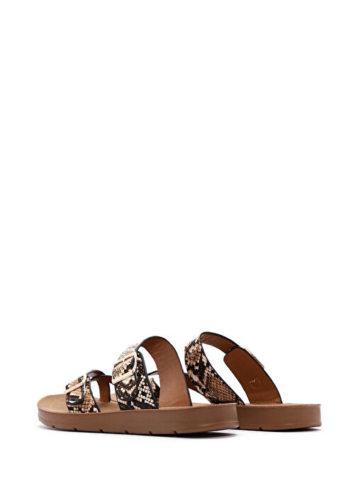 Kadın Kahverengi Çift Tokalı Desenli Terlik 25SFE460140 - Görsel 6
