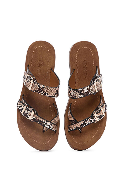 Kadın Kahverengi Çift Tokalı Desenli Terlik 25SFE460140 - Görsel 7