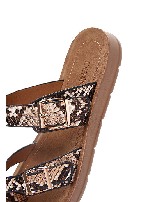 Kadın Kahverengi Çift Tokalı Desenli Terlik 25SFE460140 - Görsel 8