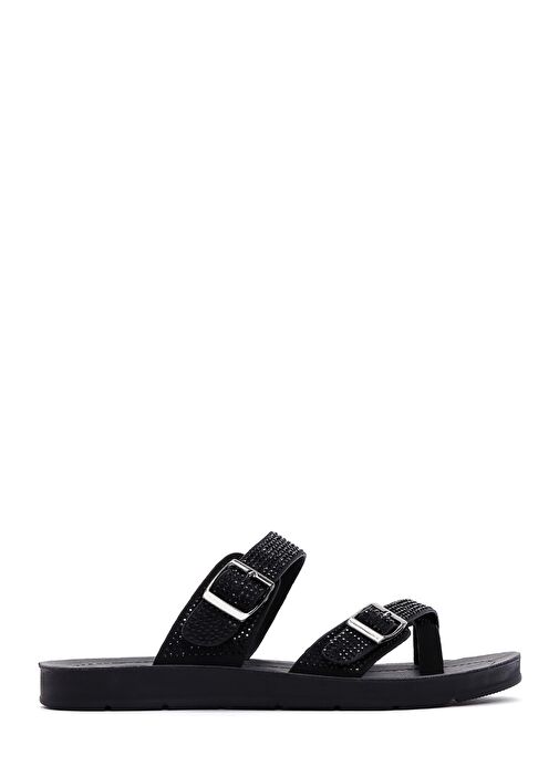 Kadın Siyah Çift Tokalı Taşlı Terlik 25SFE460114 - Görsel 3