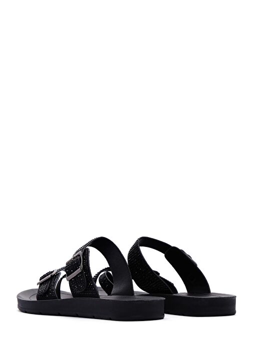 Kadın Siyah Çift Tokalı Taşlı Terlik 25SFE460114 - Görsel 7