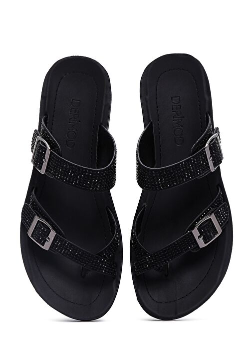 Kadın Siyah Çift Tokalı Taşlı Terlik 25SFE460114 - Görsel 8