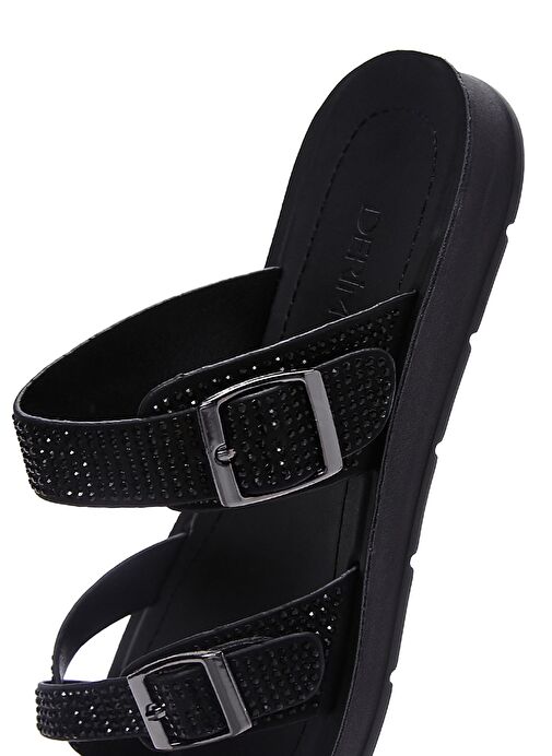 Kadın Siyah Çift Tokalı Taşlı Terlik 25SFE460114 - Görsel 9