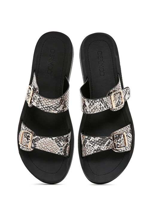 Kadın Siyah Çift Tokalı Desenli Terlik 25SFE460240 - Görsel 7