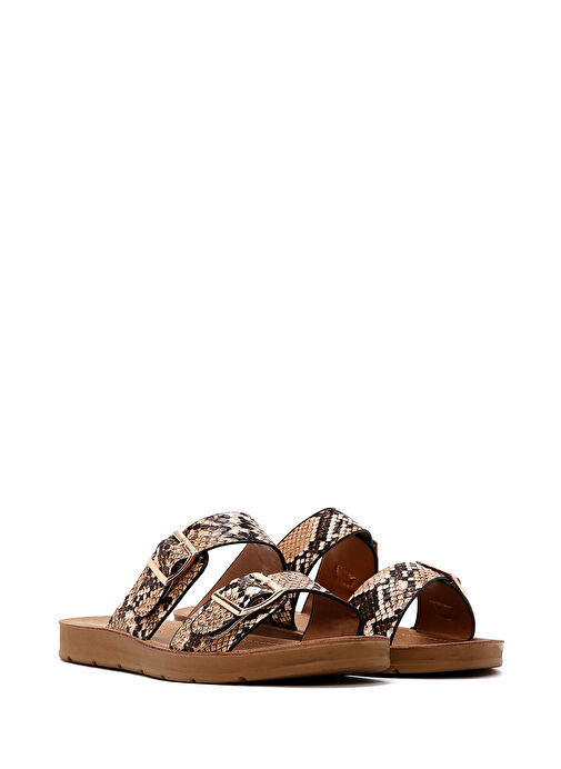 Kadın Kahverengi Çift Tokalı Desenli Terlik 25SFE460240 - Görsel 4