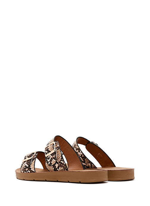 Kadın Kahverengi Çift Tokalı Desenli Terlik 25SFE460240 - Görsel 6