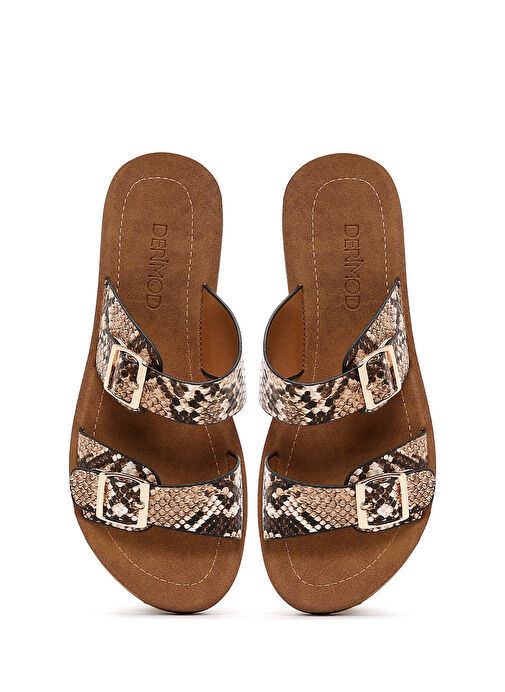 Kadın Kahverengi Çift Tokalı Desenli Terlik 25SFE460240 - Görsel 7