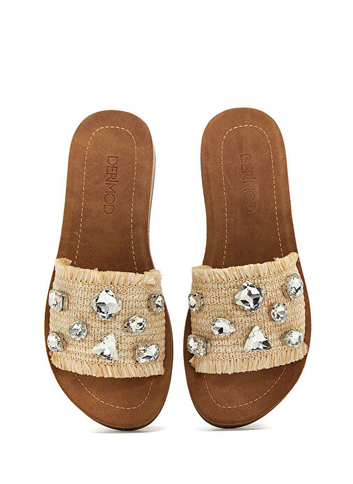 Kadın Bej Taşlı Örgülü Terlik 25SFE460514 - Görsel 7