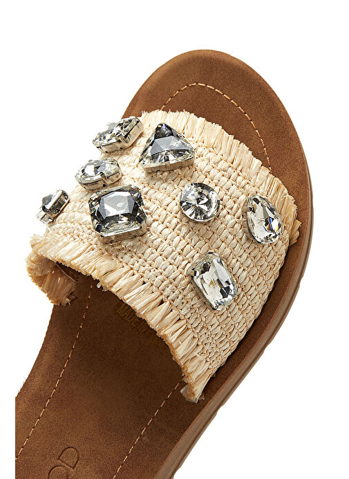 Kadın Bej Taşlı Örgülü Terlik 25SFE460514 - Görsel 8