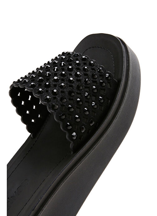 Kadın Siyah Kalın Tabanlı Taşlı Terlik 25SFE460614 - Görsel 9