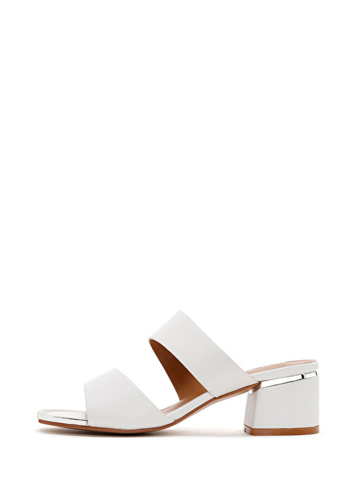 Kadın Beyaz Kısa Kalın Topuklu Terlik 25SFE460818 - Görsel 3