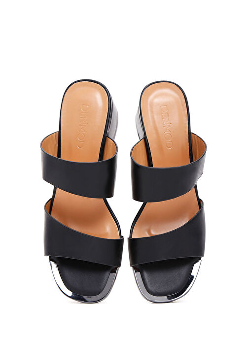 Kadın Siyah Kısa Kalın Topuklu Terlik 25SFE460818 - Görsel 7