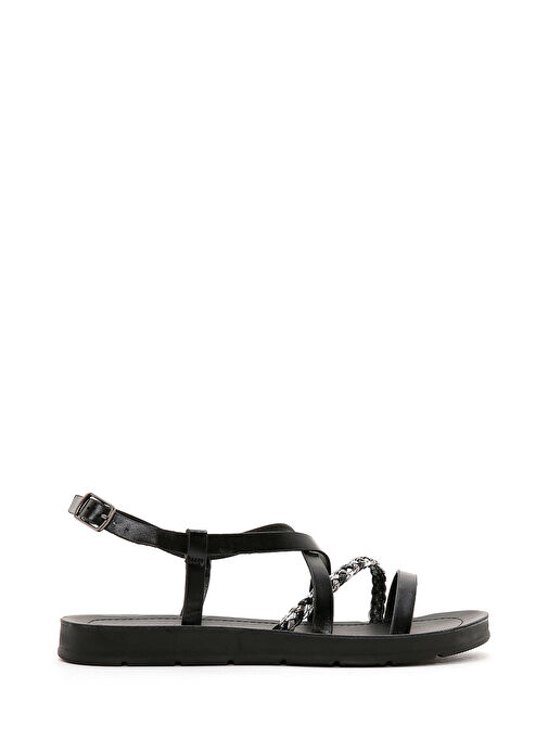 Kadın Siyah Örgü Detaylı Sandalet 25SFE461114 - Görsel 2