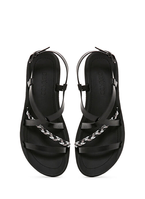 Kadın Siyah Örgü Detaylı Sandalet 25SFE461114 - Görsel 7