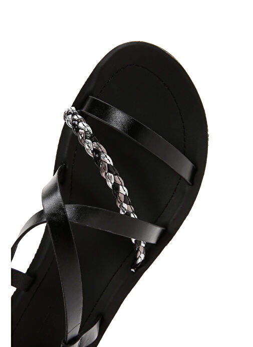 Kadın Siyah Örgü Detaylı Sandalet 25SFE461114 - Görsel 8