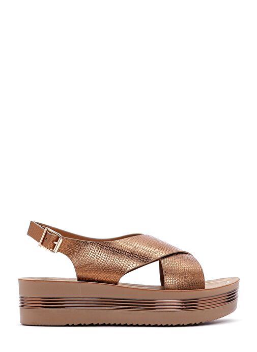 Kadın Bronz Kalın Tabanlı Metalik Sandalet 25SFE461432 - Görsel 2