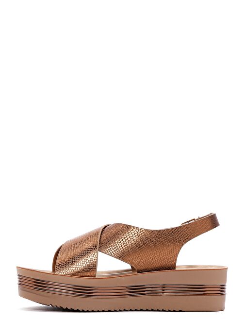Kadın Bronz Kalın Tabanlı Metalik Sandalet 25SFE461432 - Görsel 3