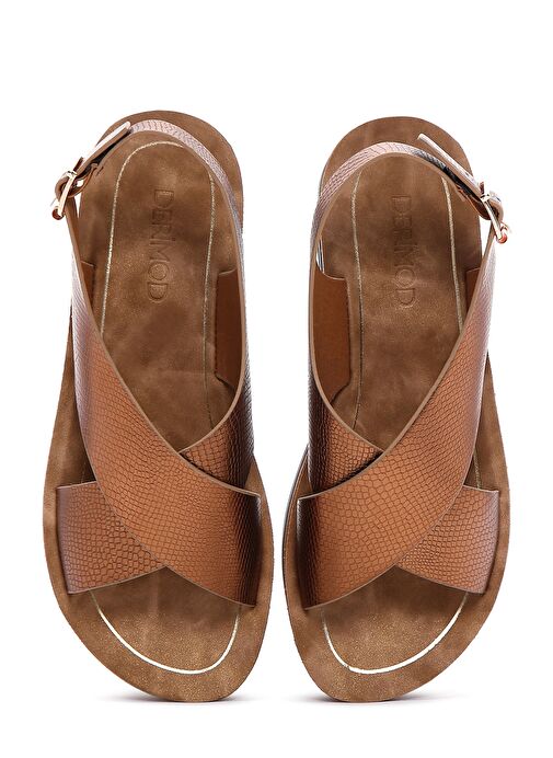 Kadın Bronz Kalın Tabanlı Metalik Sandalet 25SFE461432 - Görsel 7