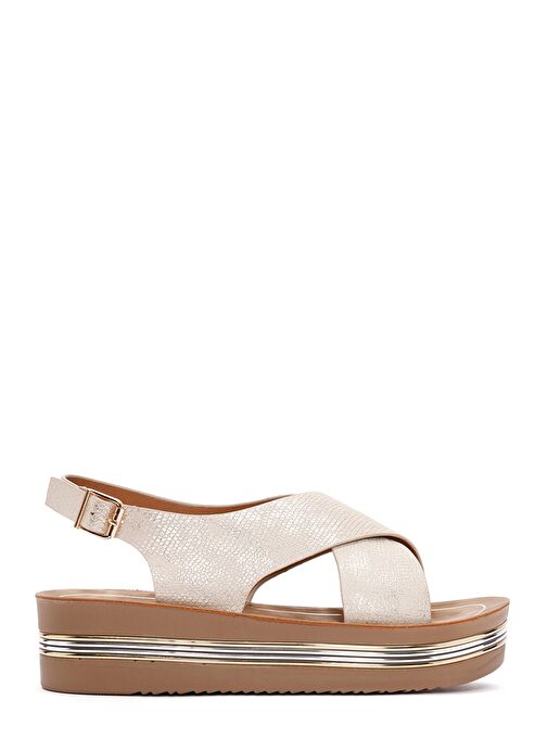 Kadın Altın Kalın Tabanlı Metalik Sandalet 25SFE461432 - Görsel 2