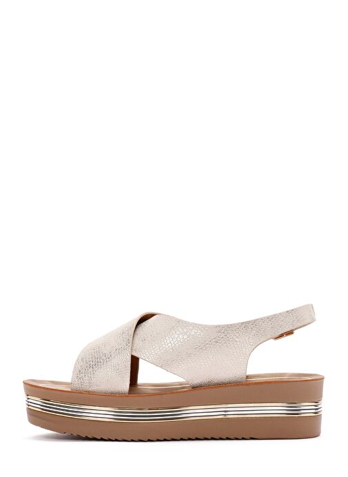 Kadın Altın Kalın Tabanlı Metalik Sandalet 25SFE461432 - Görsel 3