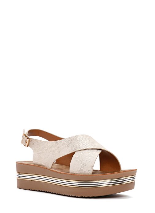 Kadın Altın Kalın Tabanlı Metalik Sandalet 25SFE461432 - Görsel 7