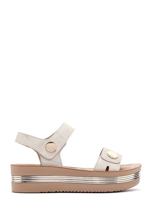 Kadın Altın Bilekten Bantlı Kalın Tabanlı Metalik Sandalet 25SFE461832 - Görsel 2