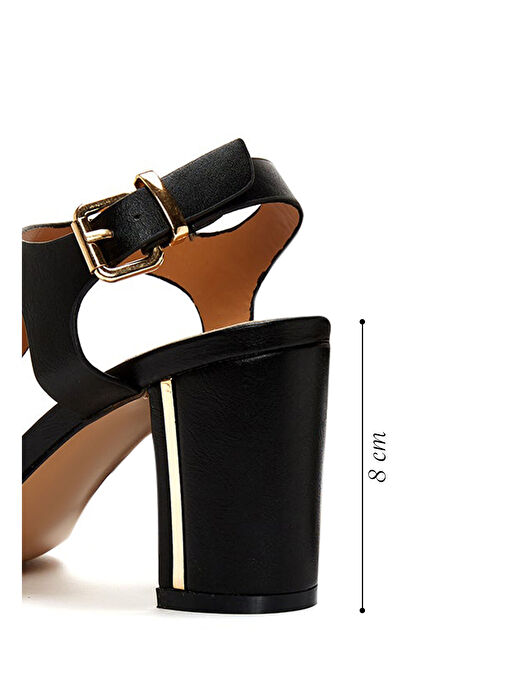 Kadın Siyah Bilekten Bantlı Kalın Topuklu Sandalet 25SFE462018 - Görsel 3