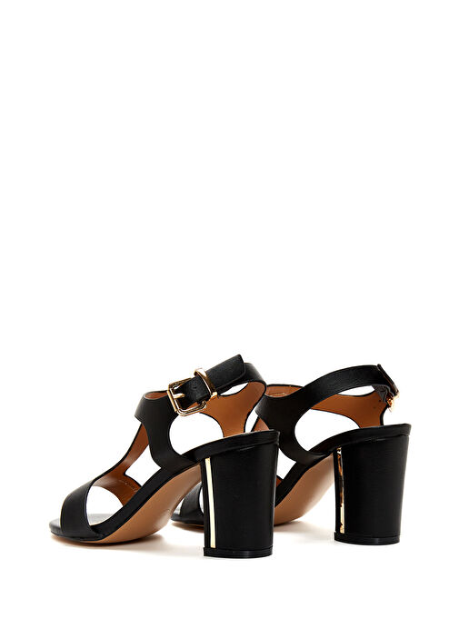 Kadın Siyah Bilekten Bantlı Kalın Topuklu Sandalet 25SFE462018 - Görsel 7