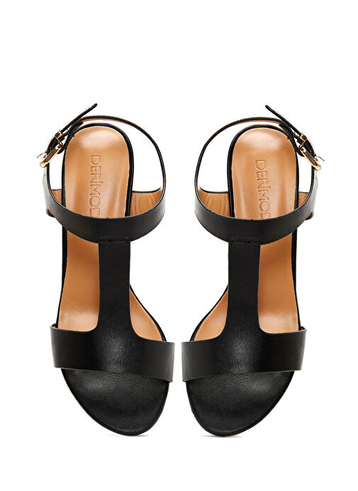 Kadın Siyah Bilekten Bantlı Kalın Topuklu Sandalet 25SFE462018 - Görsel 8