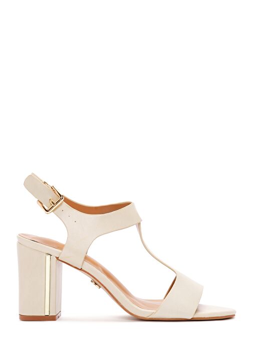 Kadın Krem Bilekten Bantlı Kalın Topuklu Sandalet 25SFE462018 - Görsel 2