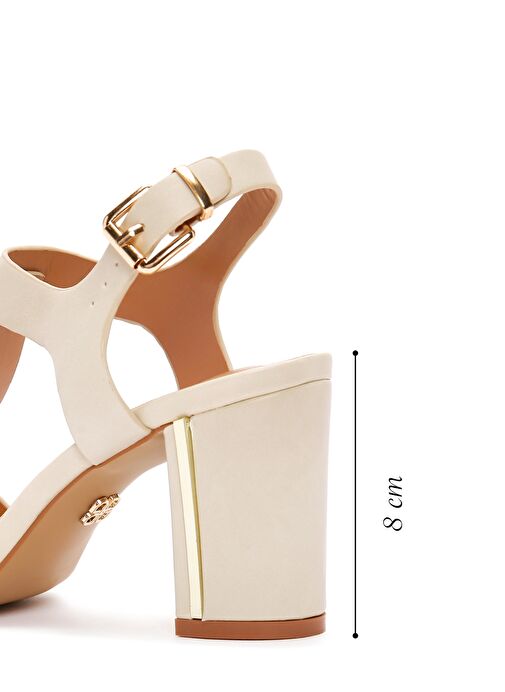 Kadın Krem Bilekten Bantlı Kalın Topuklu Sandalet 25SFE462018 - Görsel 3