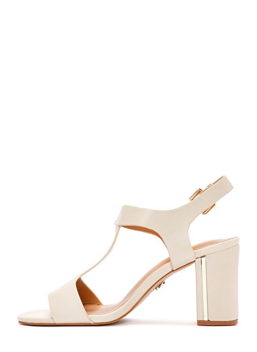 Kadın Krem Bilekten Bantlı Kalın Topuklu Sandalet 25SFE462018 - Görsel 5