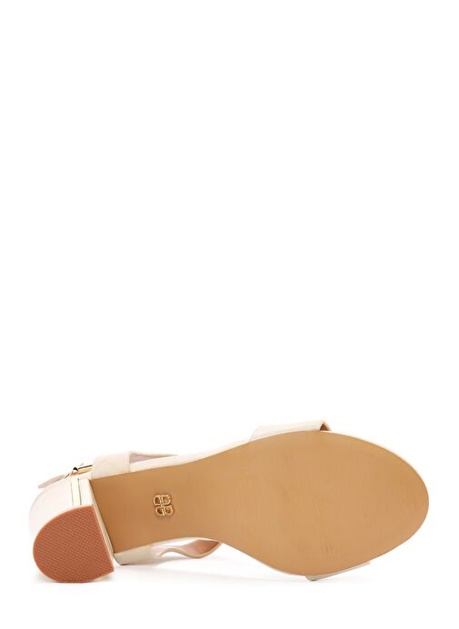 Kadın Krem Bilekten Bantlı Kalın Topuklu Sandalet 25SFE462018 - Görsel 6