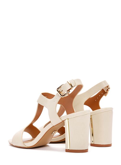 Kadın Krem Bilekten Bantlı Kalın Topuklu Sandalet 25SFE462018 - Görsel 7