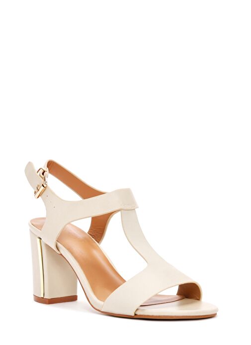 Kadın Krem Bilekten Bantlı Kalın Topuklu Sandalet 25SFE462018 - Görsel 8