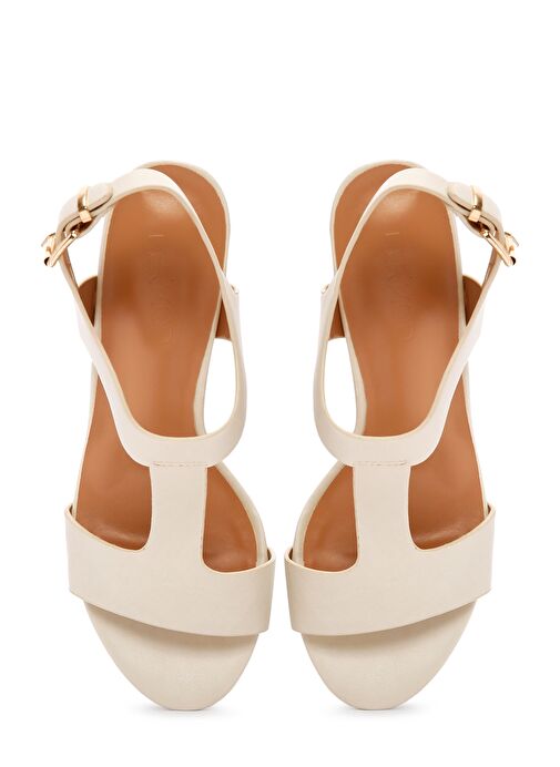 Kadın Krem Bilekten Bantlı Kalın Topuklu Sandalet 25SFE462018 - Görsel 9