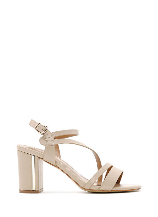 Kadın Bej Bilekten Bantlı Kalın Topuklu Sandalet 25SFE462118 - Görsel 2