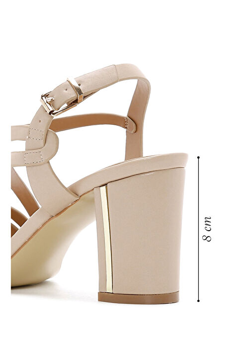 Kadın Bej Bilekten Bantlı Kalın Topuklu Sandalet 25SFE462118 - Görsel 3
